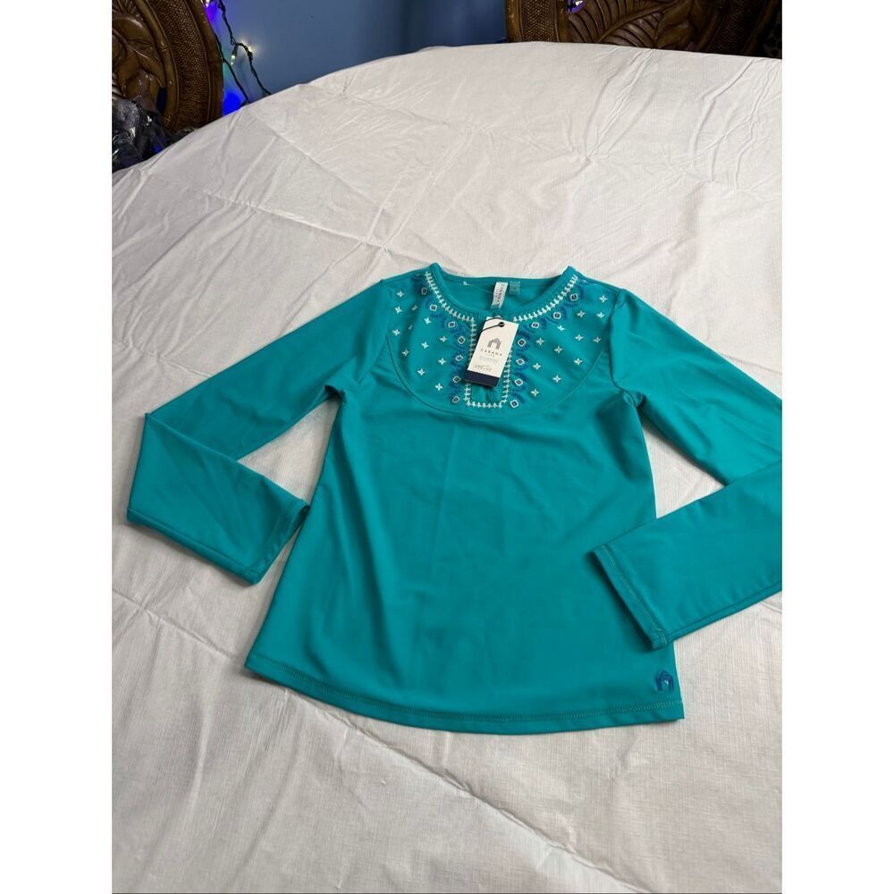 NWT Cabana Life Girls Aqua Blue UPF Rash Guard Top Size 12 New